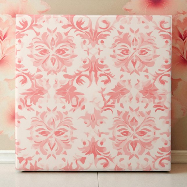 Azulejo De Cerâmica Clássico Floral Damasco Rosa (Criador carregado)