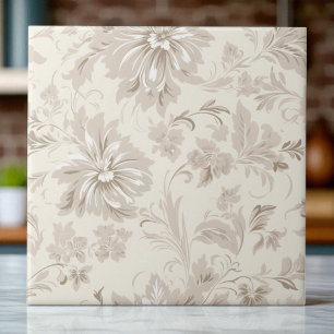 Azulejo De Cerâmica Clássico Floral Simples Bege Macio