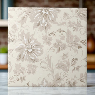 Azulejo De Cerâmica Clássico Floral Simples Bege Macio