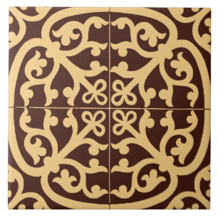 Azulejo De Cerâmica Clássico Tradicional Elegante Abstrato Dourado e M