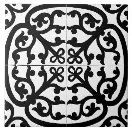 Azulejo De Cerâmica Clássico Tradicional Elegante Abstrato Preto e Bra