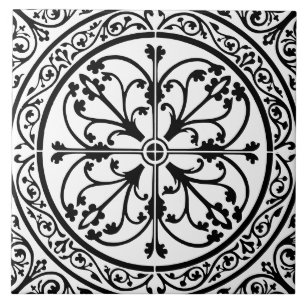 Azulejo De Cerâmica Clássico Tradicional Elegante Abstrato Preto e Bra