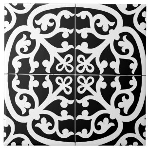 Azulejo De Cerâmica Clássico Tradicional Elegante Abstrato Preto e Bra