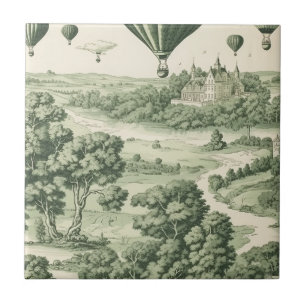 Azulejo De Cerâmica Clássico Verde Toile de Jouy Campo Francês