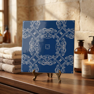Azulejo De Cerâmica Clássico Vintage Elegante Azul Cobalto E Branco