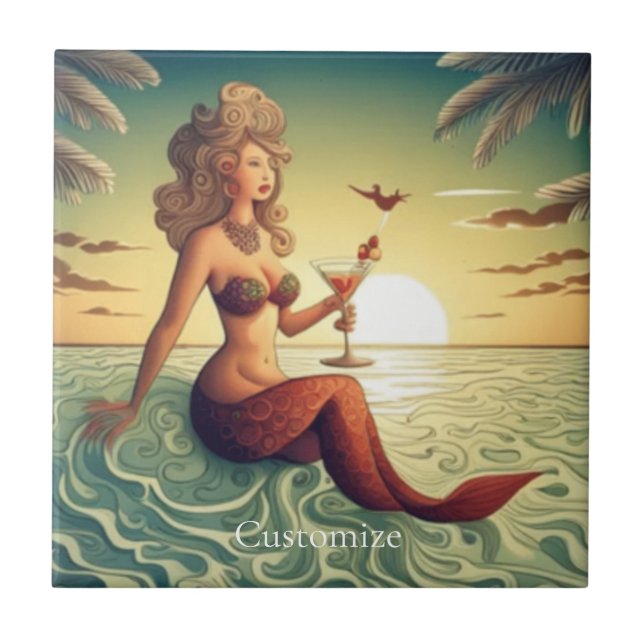 Azulejo De Cerâmica Classy Martini Mermaid Thunder_Cove (Frente)