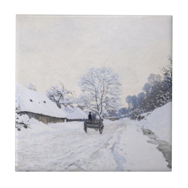 Azulejo De Cerâmica Claude Monet - Carrinho na Estrada de Neve em Honf (Frente)