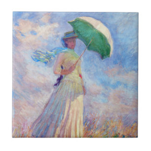 Azulejo De Cerâmica Claude Monet - Mulher com Guarda-Sol virada para a