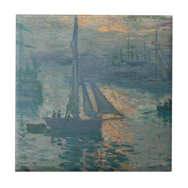 Azulejo De Cerâmica Claude Monet Nascer do Sol Marinho Barco de Vela I (Frente)