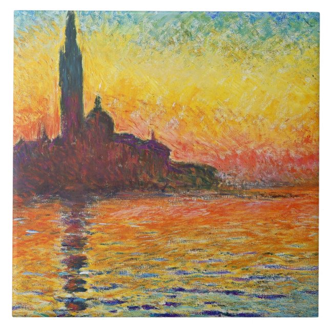 Azulejo De Cerâmica Claude Monet Sunset Em Veneza Impressionista Arte (Frente)