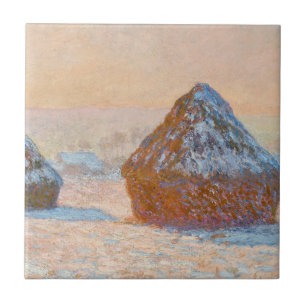 Azulejo De Cerâmica Claude Monet - Wheatstacks, Efeito da Neve, Manhã