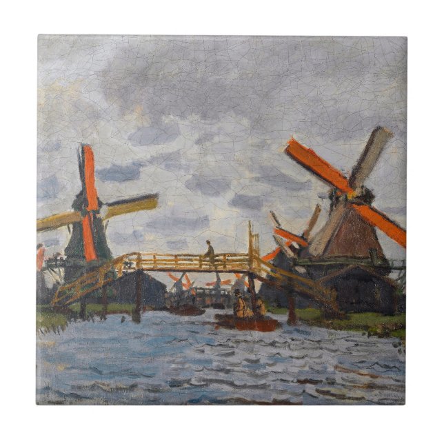 Azulejo De Cerâmica Claude Monet - Windmills perto de Zaandam (Frente)