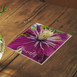 Azulejo De Cerâmica Clematite Roxa em Flor