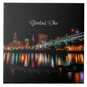 Azulejo De Cerâmica Cleveland, Ohio cityscape, rotulado