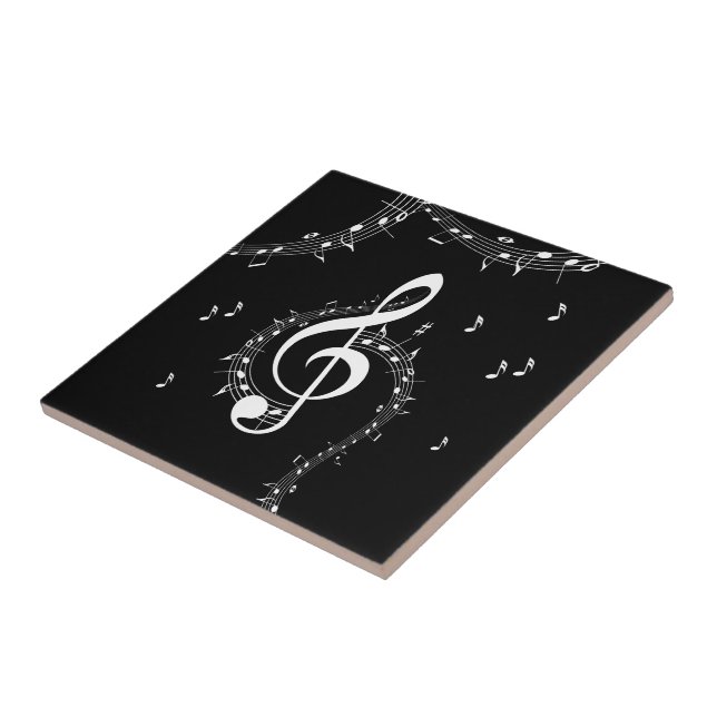 Azulejo De Cerâmica Climacic G Clef Music Black (Lateral)