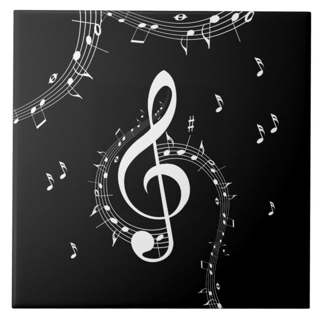 Azulejo De Cerâmica Climactic G Clef Music Black (Frente)