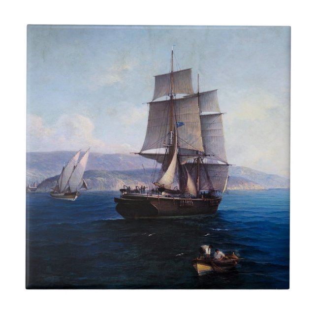 Azulejo De Cerâmica Clipper Sailship e Navio a vapor 1900 (Frente)