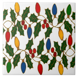 Azulejo De Cerâmica Cloisonne Art Christmas Lights and Holly
