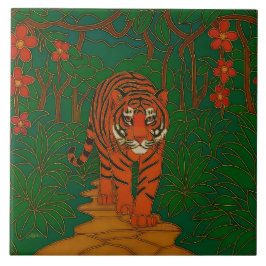 Azulejo De Cerâmica Cloisonne Art Tiger on the Jungle Path
