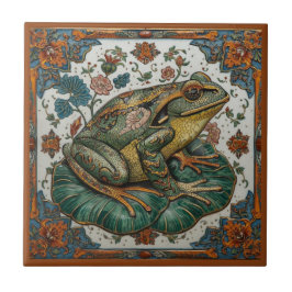 Azulejo De Cerâmica Cloisonne Frog on Lily Pad