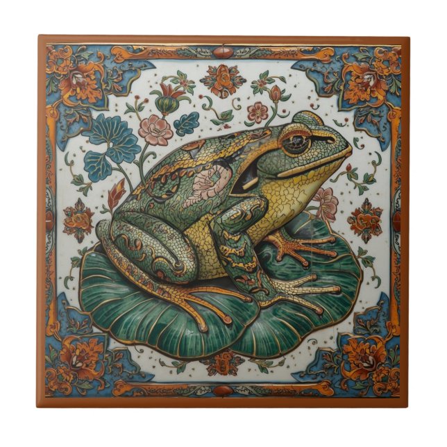 Azulejo De Cerâmica Cloisonne Frog on Lily Pad (Frente)