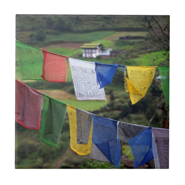 Azulejo De Cerâmica Close de Bandeiras de Oração (Frente)