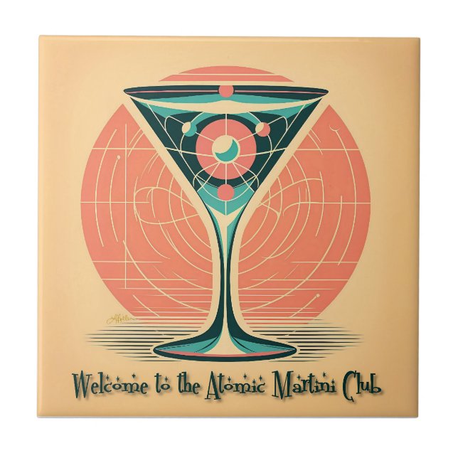 Azulejo De Cerâmica Clube de Coquetel Martini Atômico com Emaranhament (Frente)