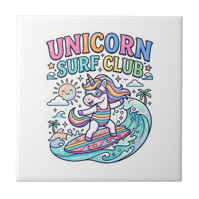 Azulejo De Cerâmica Clube de Surf Unicórnio (Frente)