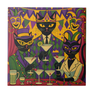 Azulejo De Cerâmica Clube do Martini Preto Mardi Gras Futurista Retrô