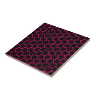 Azulejo De Cerâmica Cluster com Flor Rosa e Preto
