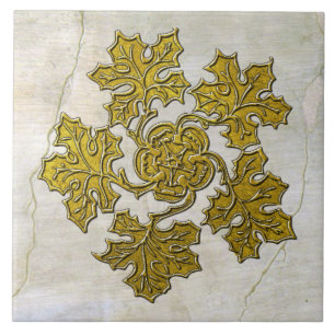 Azulejo De Cerâmica Cluster Dourado Folha com Estilo Medieval Vintage