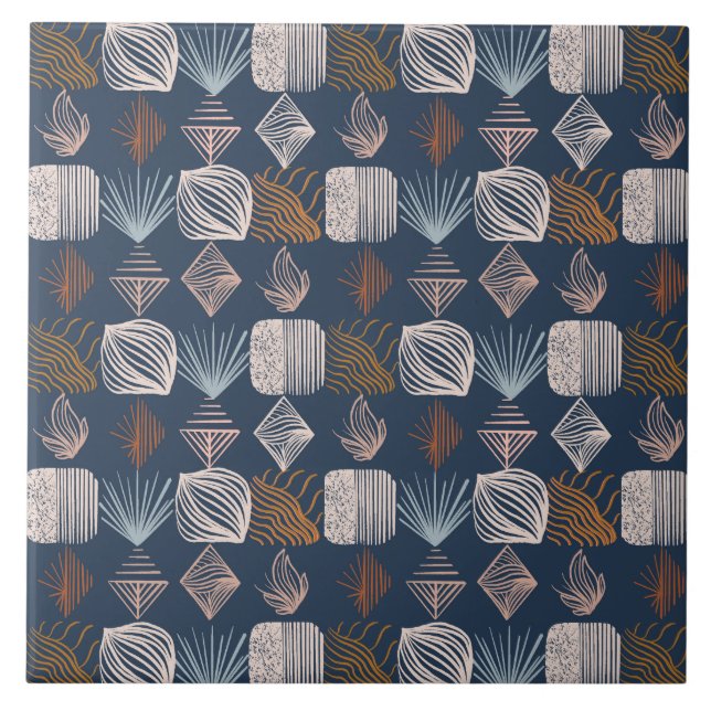 Azulejo De Cerâmica Coágulo Tribal de Caribe Negrito: Azul Marinho, Bo (Frente)