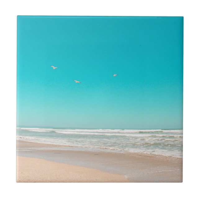 Azulejo De Cerâmica Coalhada de Pastel Ocean Sandy Beach Céguas voador (Frente)