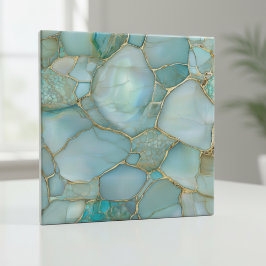 Azulejo De Cerâmica Coastal Aqua Agate Gold Mosaic