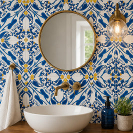 Azulejo De Cerâmica Coastal Arabesque Blue Botanical Mosaic Elegant