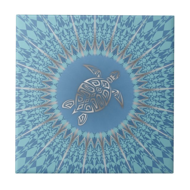 Azulejo De Cerâmica Coastal Boho Turtle (Frente)