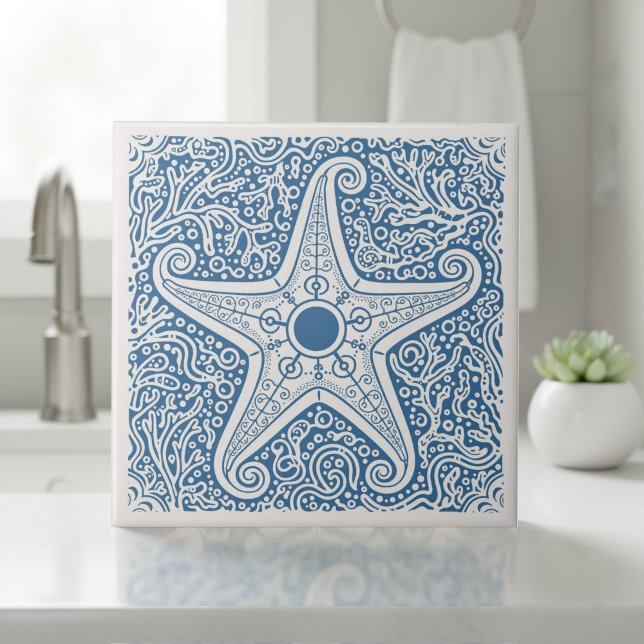 Azulejo De Cerâmica Coastal Life Series Starfish Blue D1208 (Criador carregado)