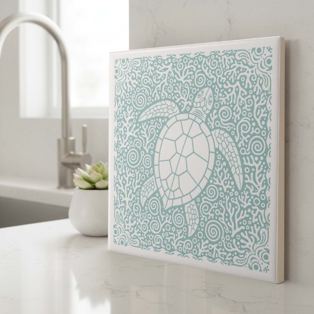 Azulejo De Cerâmica Coastal Life Series Turtle Teal D1208 (Criador carregado)