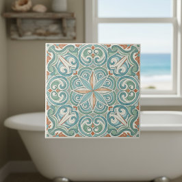 Azulejo De Cerâmica Coastal Mediterranean Pattern Pat#8 Teal ID1195