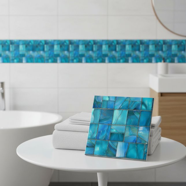 Azulejo De Cerâmica Coastal Turquoise Glass Mosaic (Criador carregado)