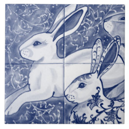 Azulejo De Cerâmica Cobalto Blue Rabbit Chinoiserie Dedham Delft Marin