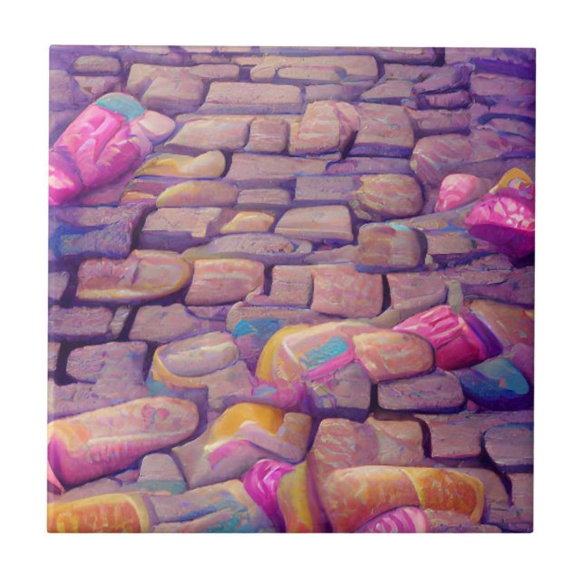Azulejo De Cerâmica Cobblestones cores psicodélicas arte gráfica (Frente)