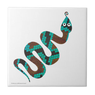 Azulejo De Cerâmica Cobra Brown e Teal Impressão Silhouette