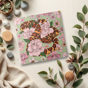 Azulejo De Cerâmica Cobra de Milho Vibrante Flores de Peônia Rosa Verd