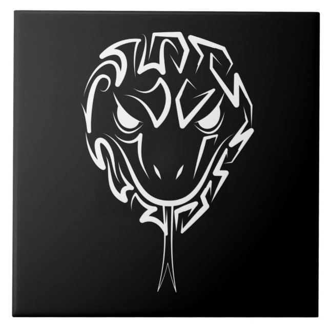 Azulejo De Cerâmica Cobra de Tribal Negro e Branco (Frente)