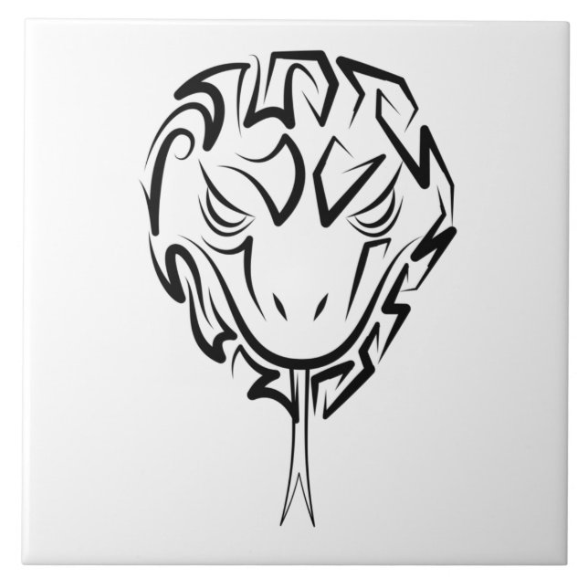 Azulejo De Cerâmica Cobra de Tribal Negro e Branco (Frente)
