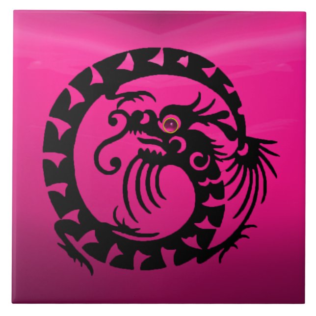 Azulejo De Cerâmica COBRA DRAGON, preto, fúcsia rosa Ametista roxo (Frente)