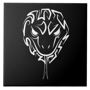 Azulejo De Cerâmica Cobra Tribal Preto e Branco