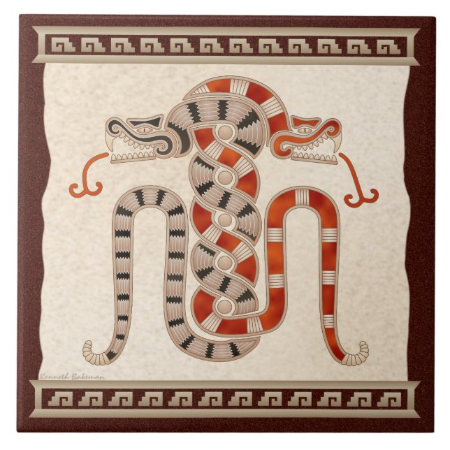 Azulejo De Cerâmica Cobras entrelaçados maias (Frente)