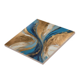 Azulejo De Cerâmica Cobre atenuado e mármore azul abstrato